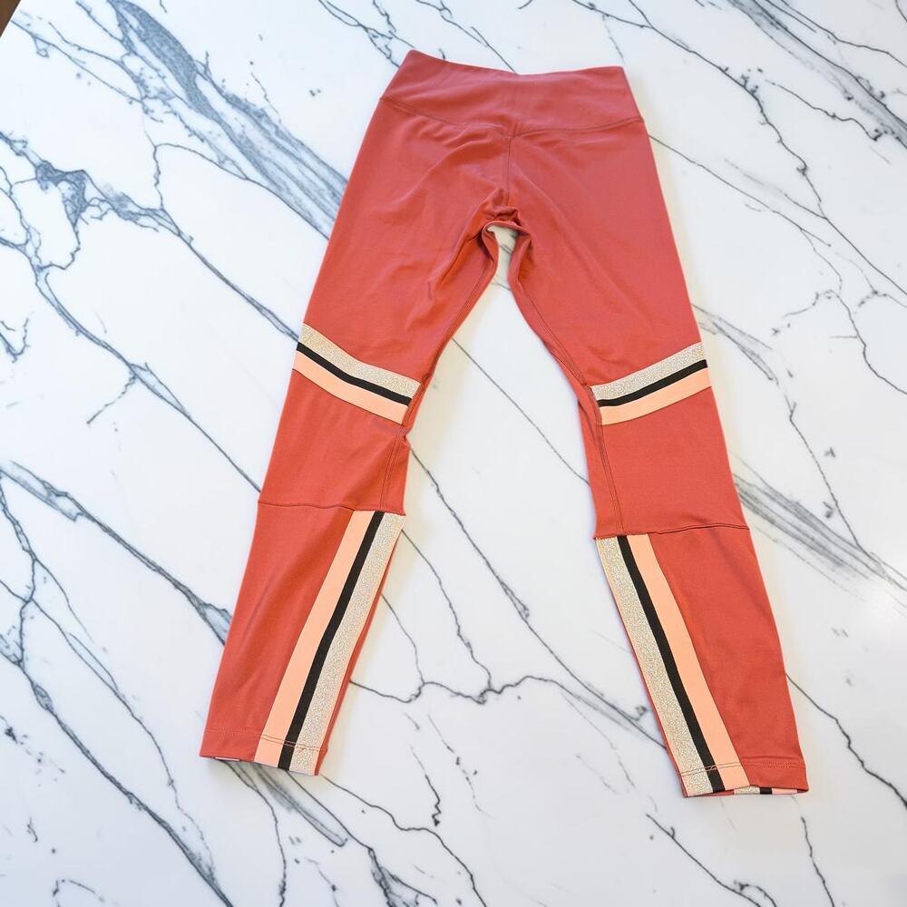 Nike High Waisted Leggings Rust Orange Glitter Stripe Colorblock XS